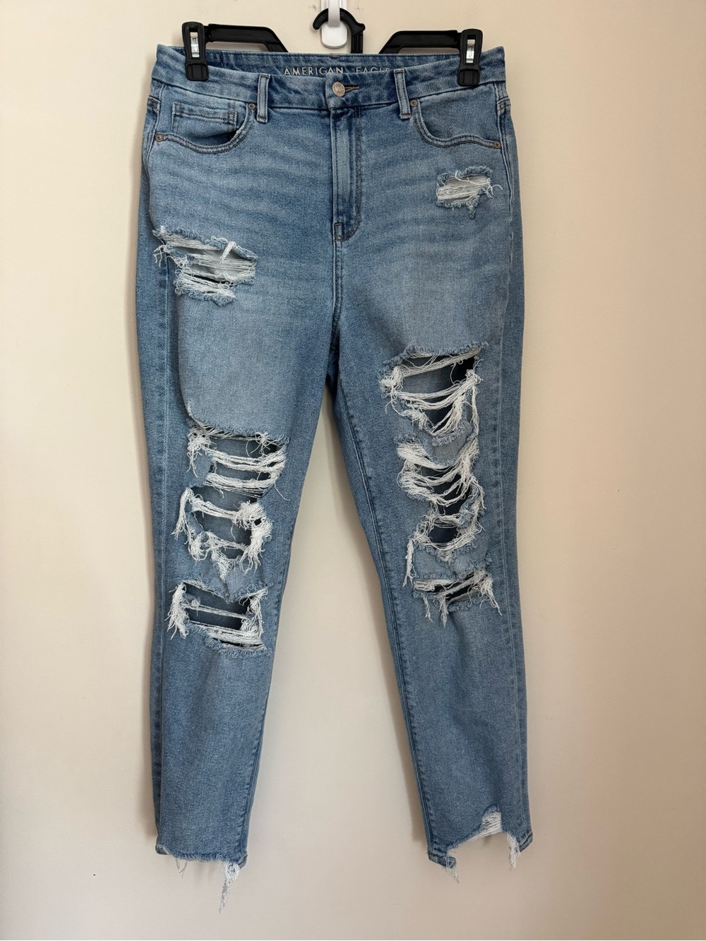 American Eagle Curvy Mom Jeans Womens 10 Regular High Rise Stretch Distressed